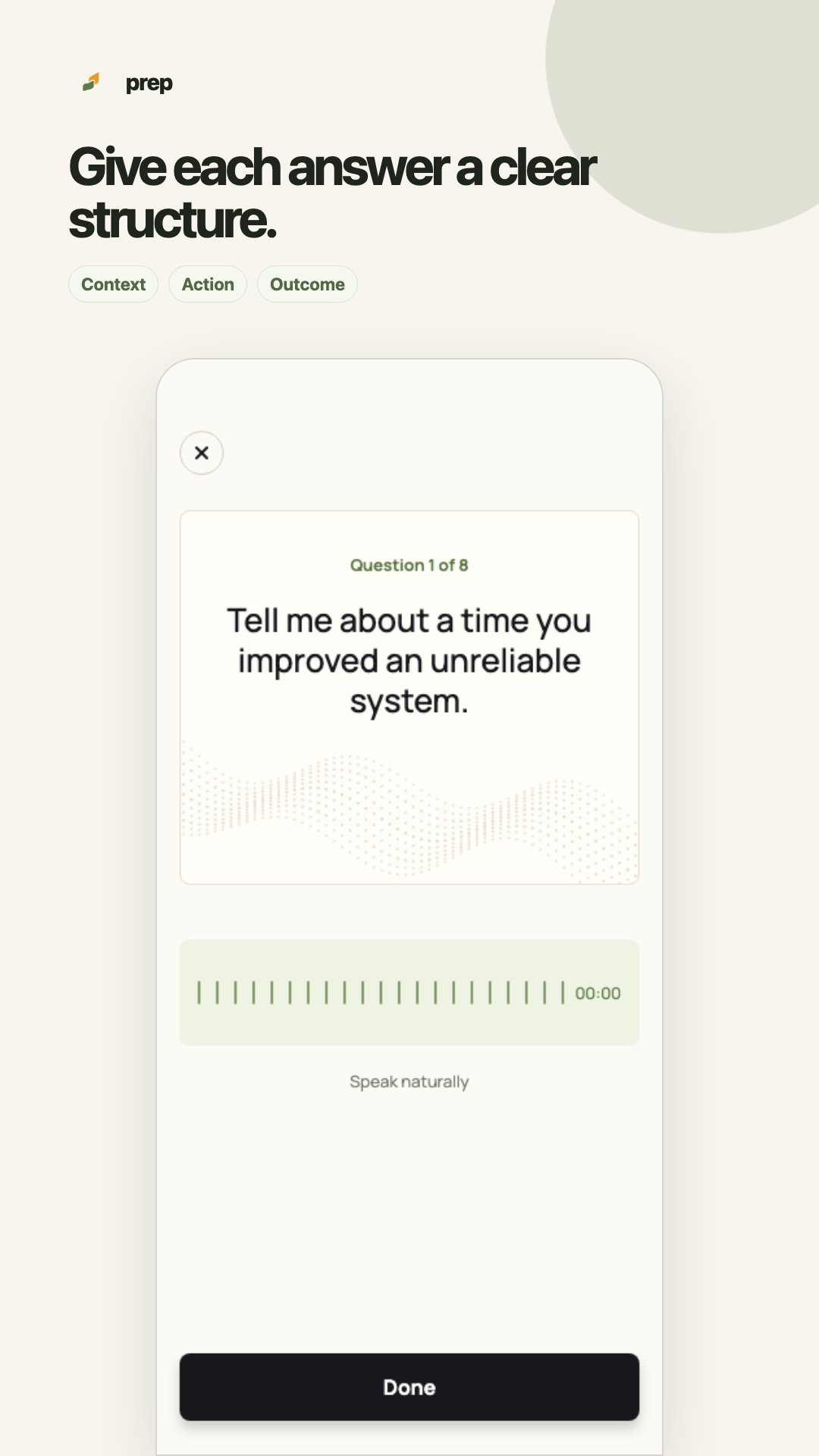 Behavioral interview question with an audio response recorder.